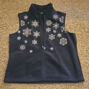 Croft & Barrow Navy Blue Vest with White Snowflake Design